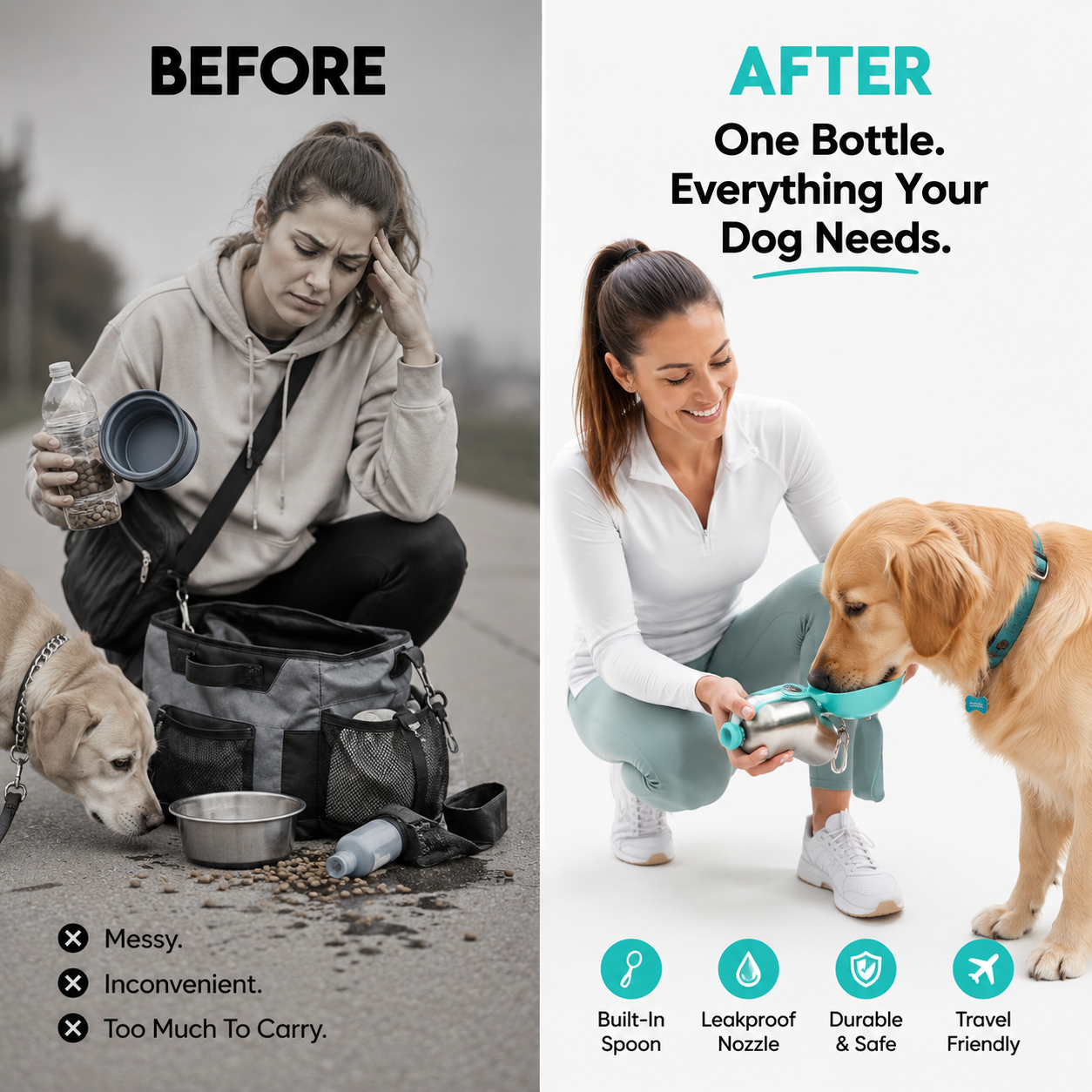 Pet Water Bottle With Bowl